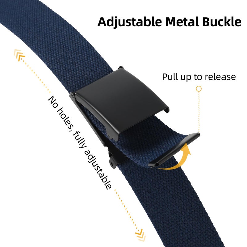 Mile High Life Cut To Fit Canvas Web Belt Size Up to 52" with Flip-Top Solid Black Military Buckle (Navy-S) - Image 4